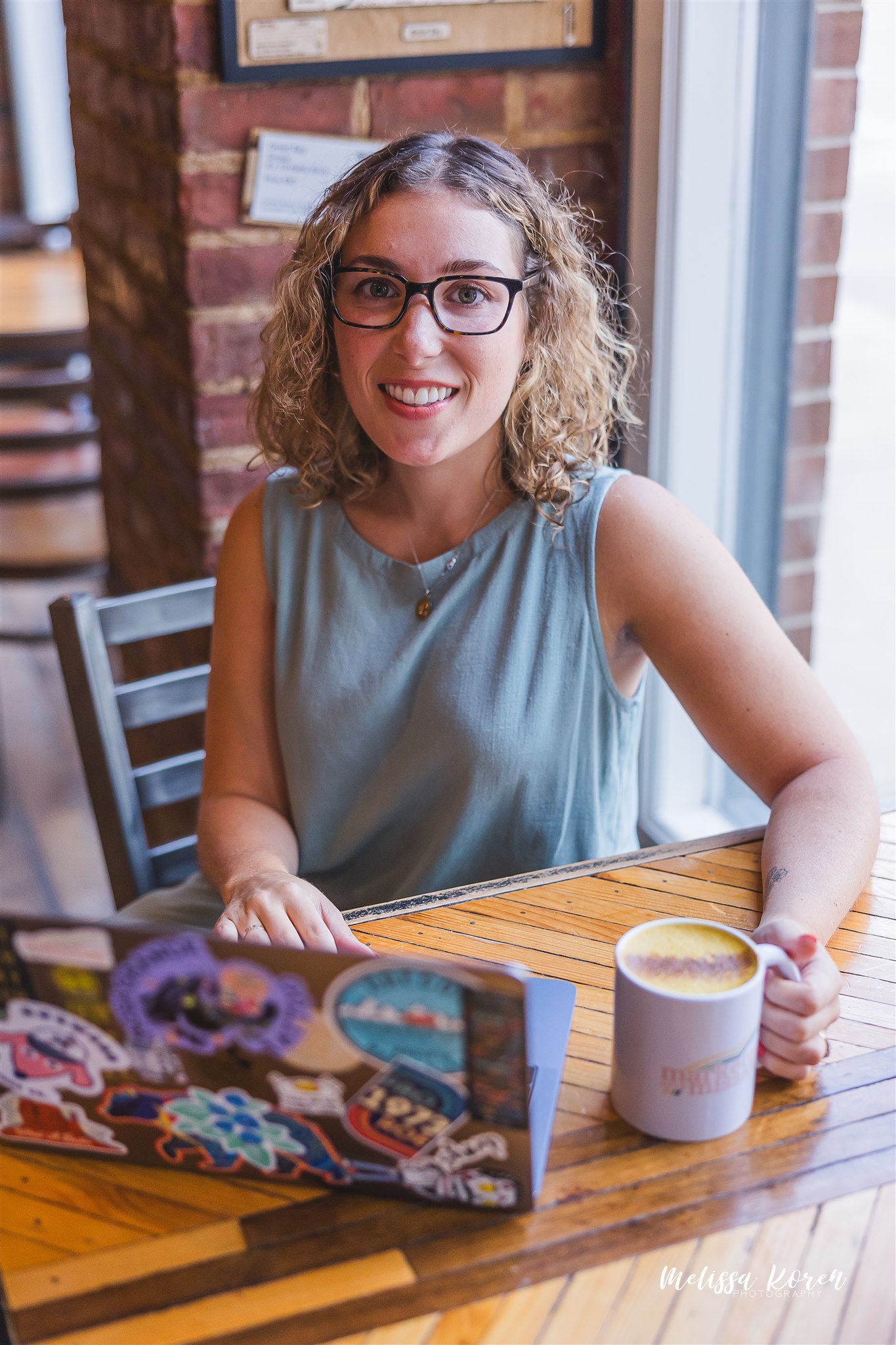 Caroline sitting at Flight coffee in Dover